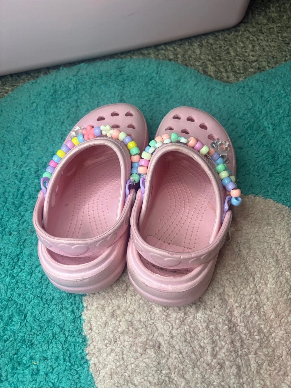 Kids Pink Heart Crocs Sandals with Beaded Charms
